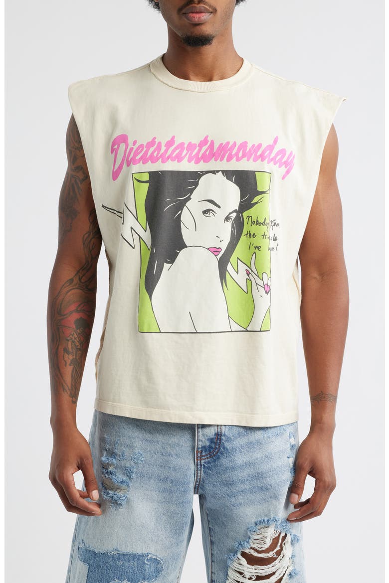 Trouble Cutoff Sleeveless Graphic T-Shirt, Main, color, ANTIQUE WHITE