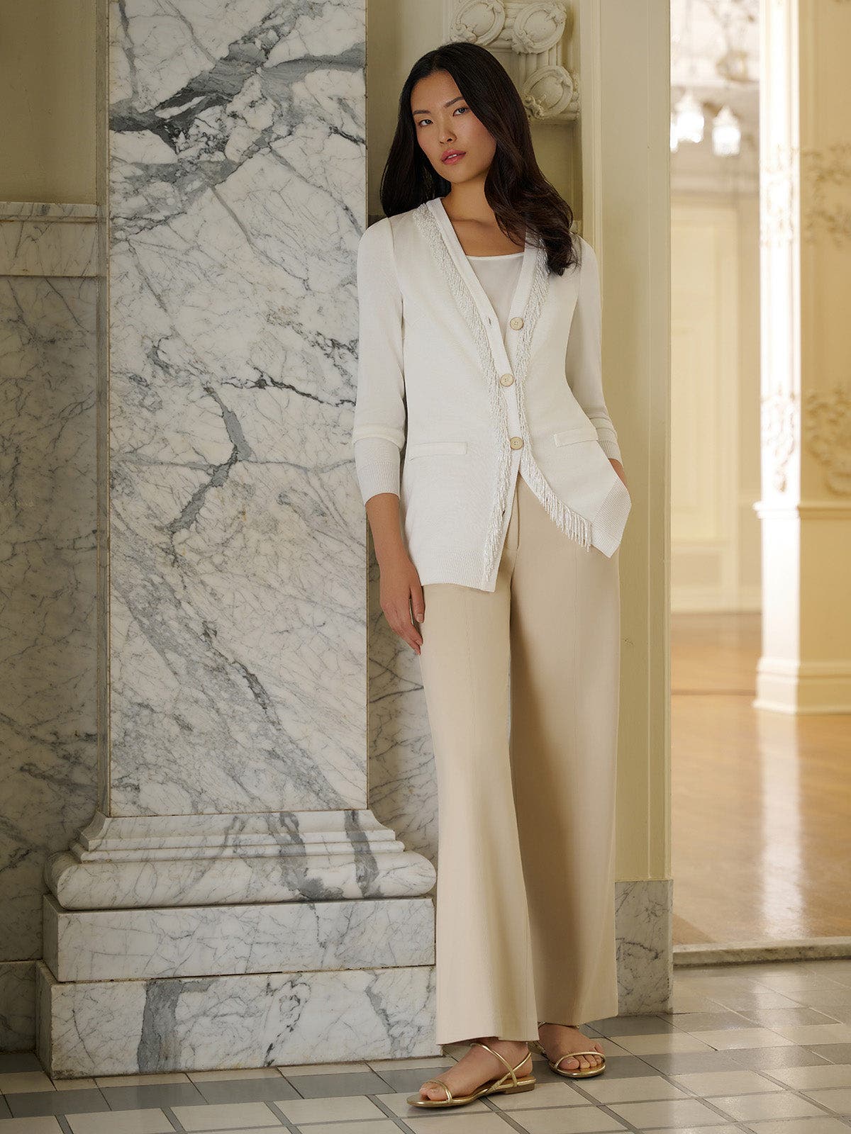 Heritage Beaded Trim Flat Knit Cardigan - image 2