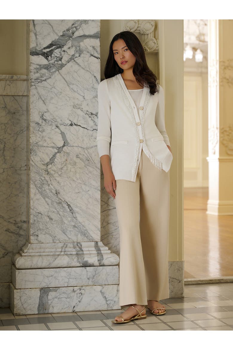 Heritage Beaded Trim Flat Knit Cardigan, Alternate, color, White