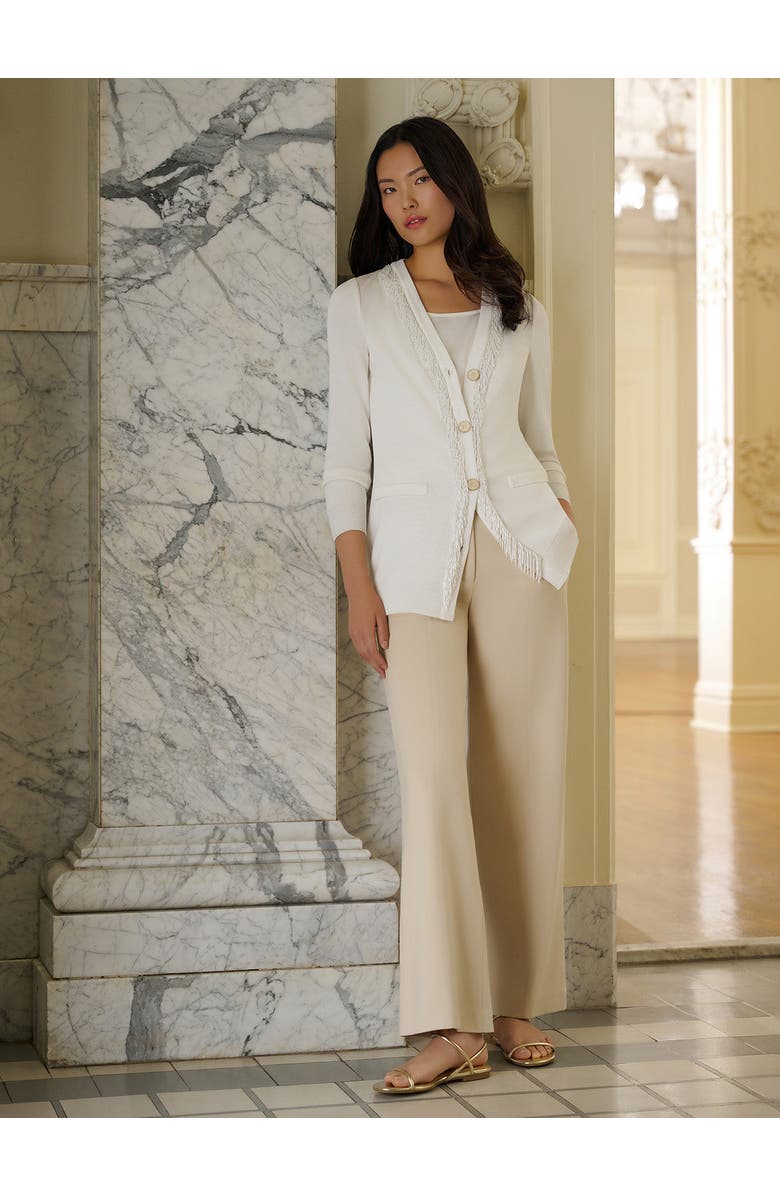 Misook Heritage Beaded Trim Flat Knit Cardigan, Alternate, color, White