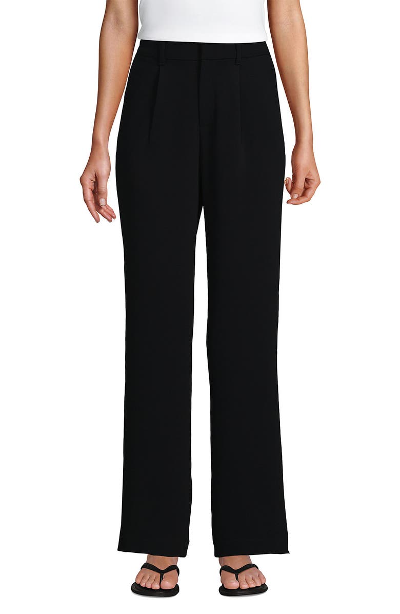 Lands' End Crepe High Rise Pleated Wide Leg Pants, Alternate, color, Black