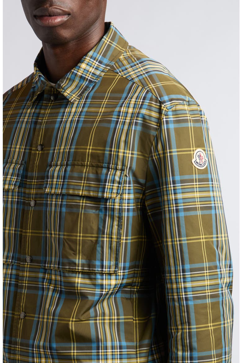 Plaid Nylon Snap-Up Shirt, Alternate, color, GREEN
