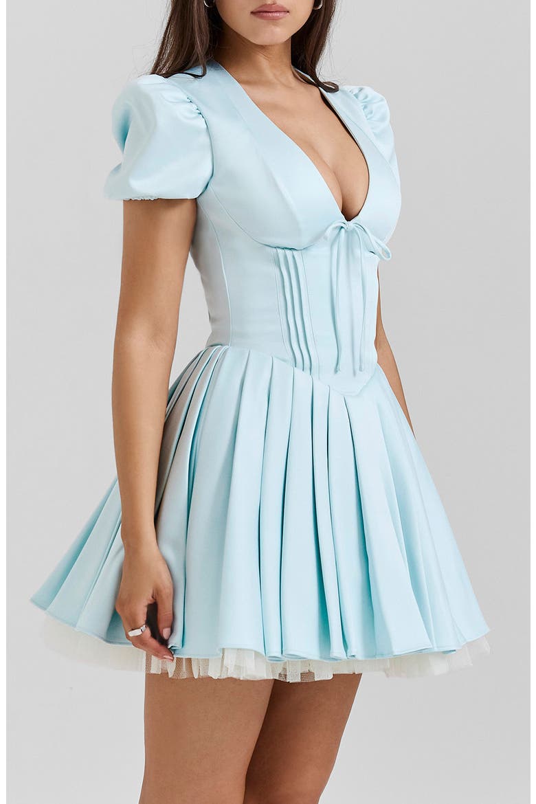 Imani Pleated Puff Sleeve Minidress, Alternate, color, DELICATE BLUE