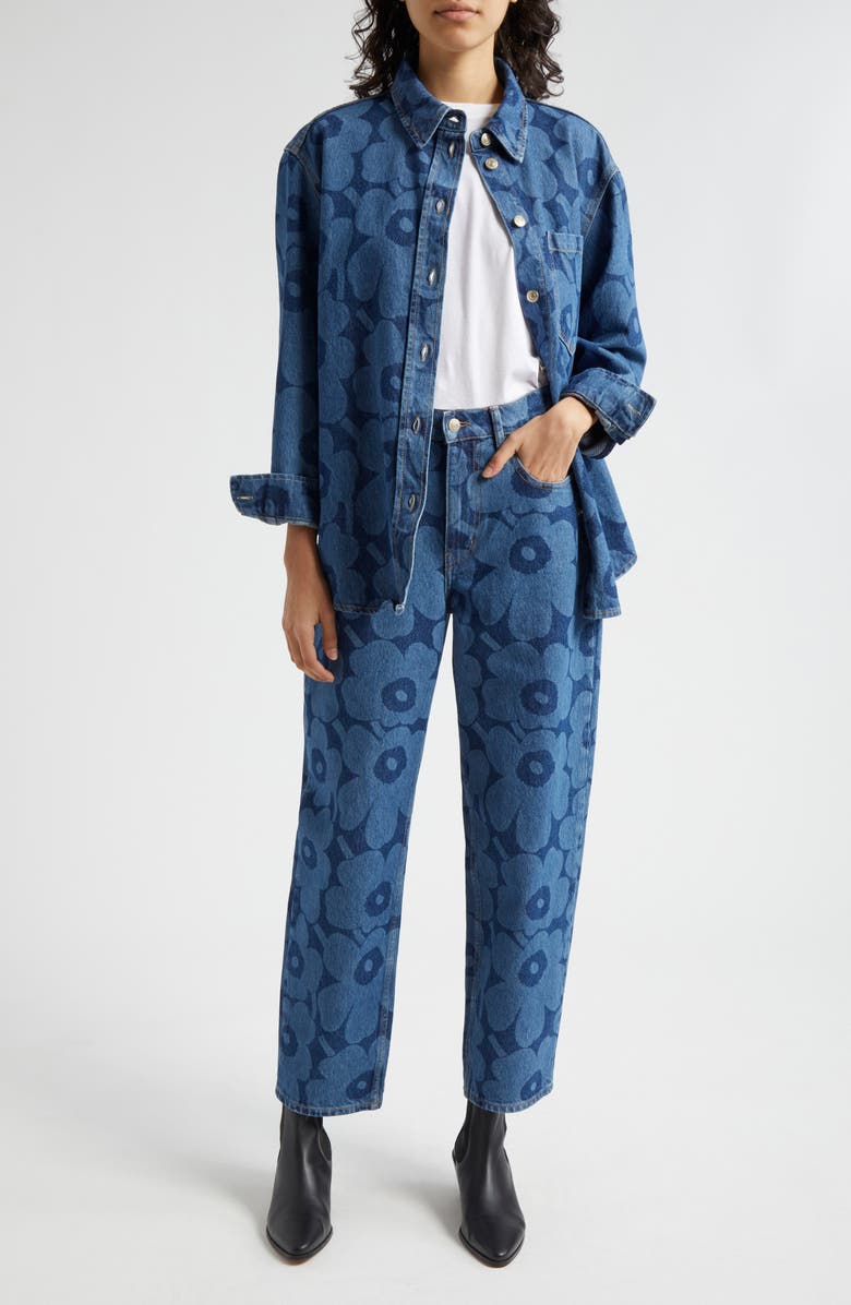 Marimekko Unikko Crop Cotton Stretch Twill Jeans, Alternate, color, Mid Indigo