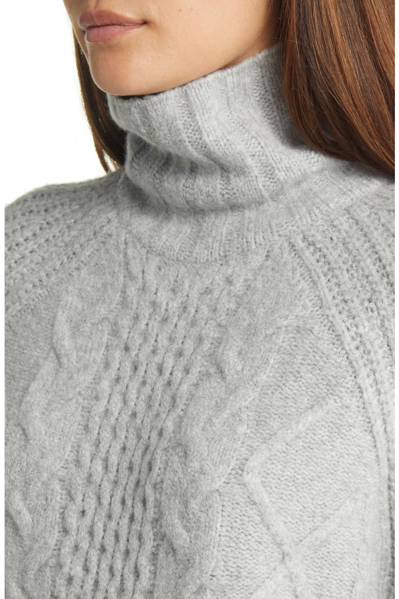 Cable Turtleneck Sweater, Alternate, color, GREY HEATHER