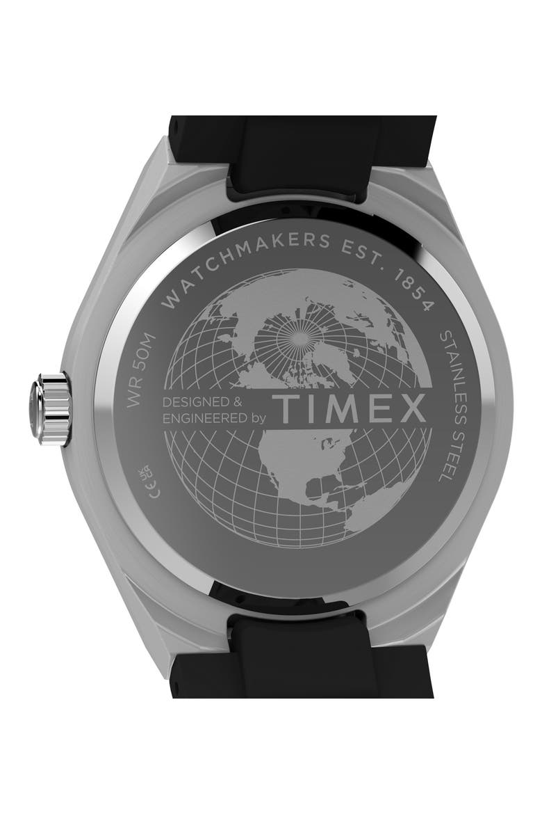 Q Timex Continental GMT 39mm Synthetic Rubber Watch, Alternate, color, STAINLESS STEEL