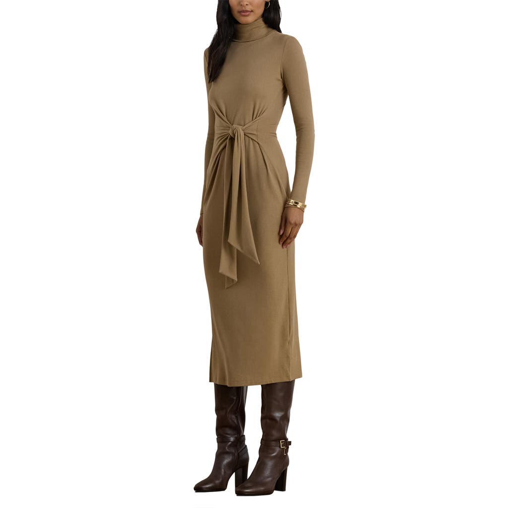 Ralph Lauren Tie-front Turtleneck Dress In Brown