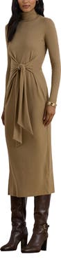Lauren Ralph Lauren Long Sleeve Turtleneck Tie Front Dress
