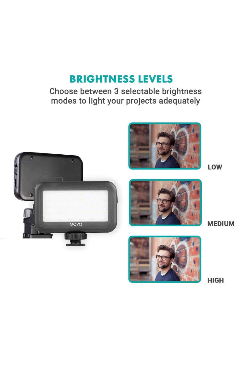 MOVO LED-30 Mini LED Light Panel - Adjustable Brightness, Rechargeable Battery, Alternate, color, Black