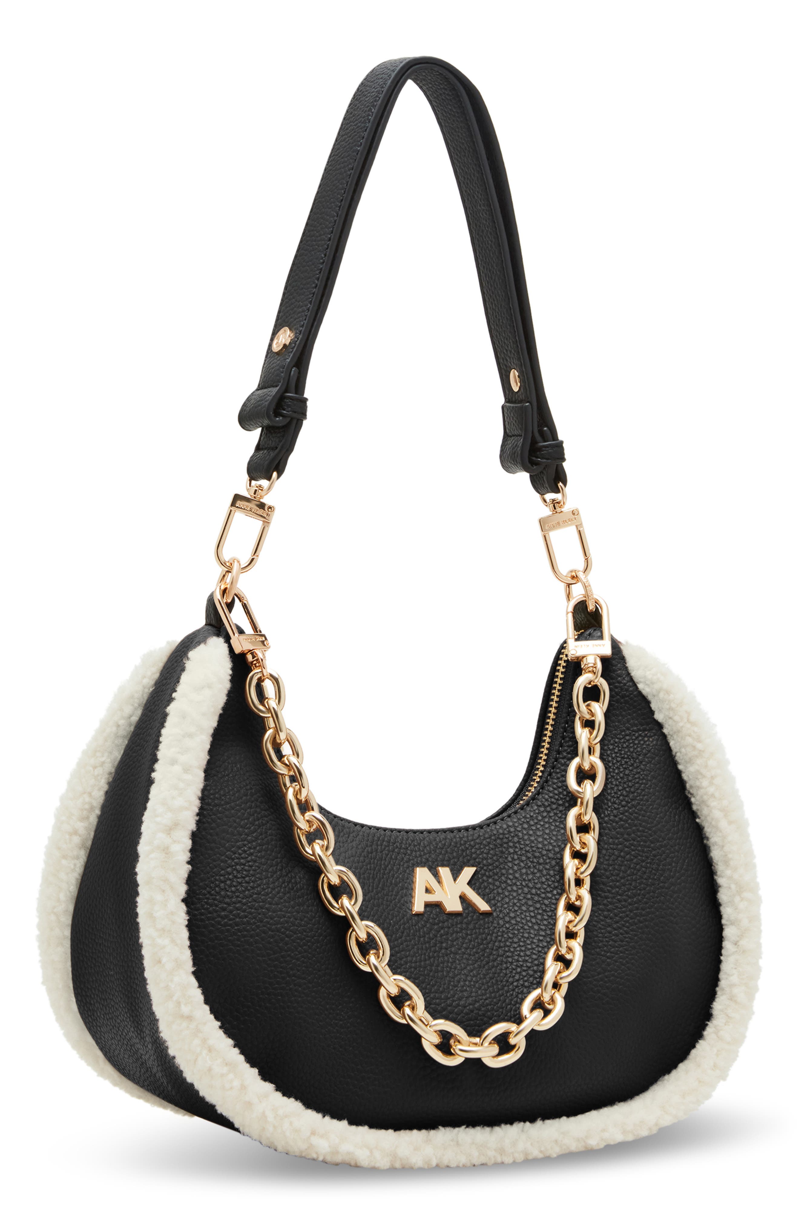 Anne Klein Faux Fur Trim Chain Swag Shoulder Bag, Alternate, color, 