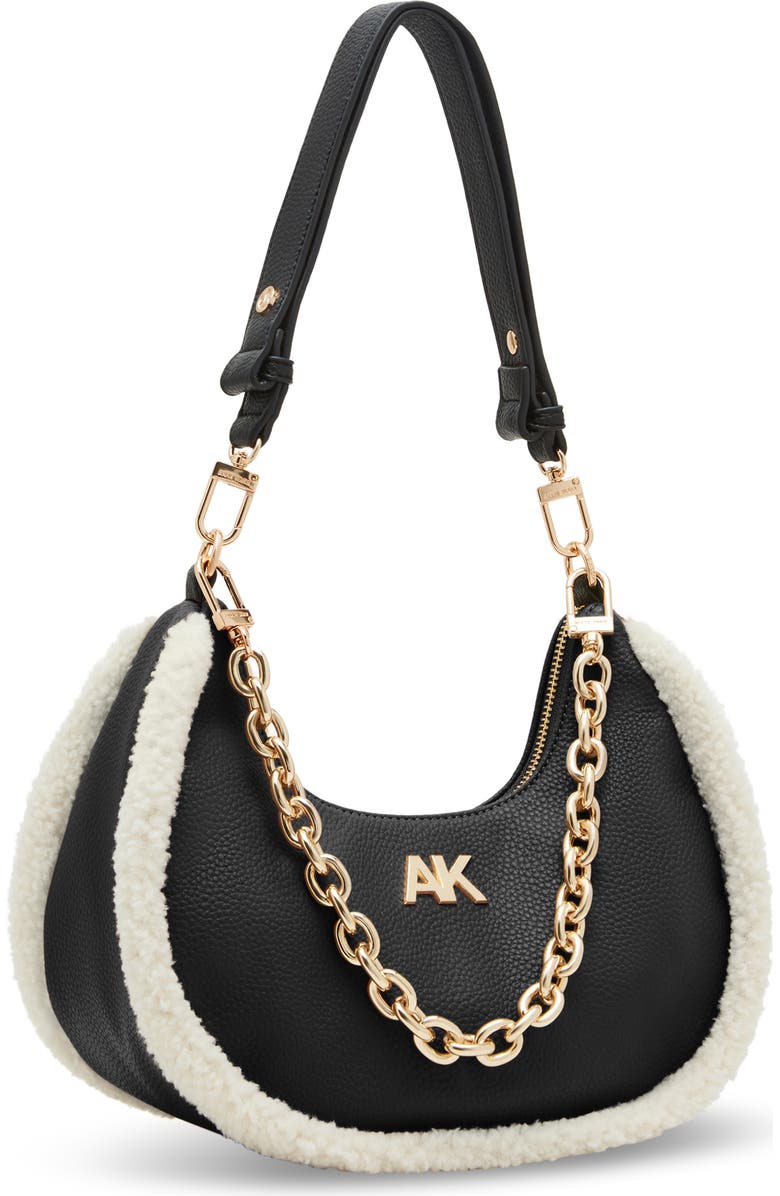 Anne Klein Faux Fur Trim Chain Swag Shoulder Bag, Alternate, color,