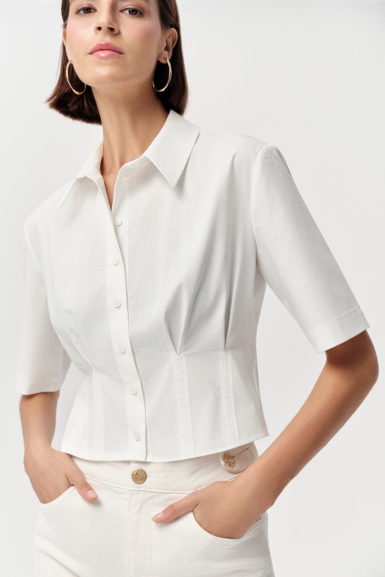 Charm Fitted Pleated Cropped  Shirt, Alternate, color, Bone