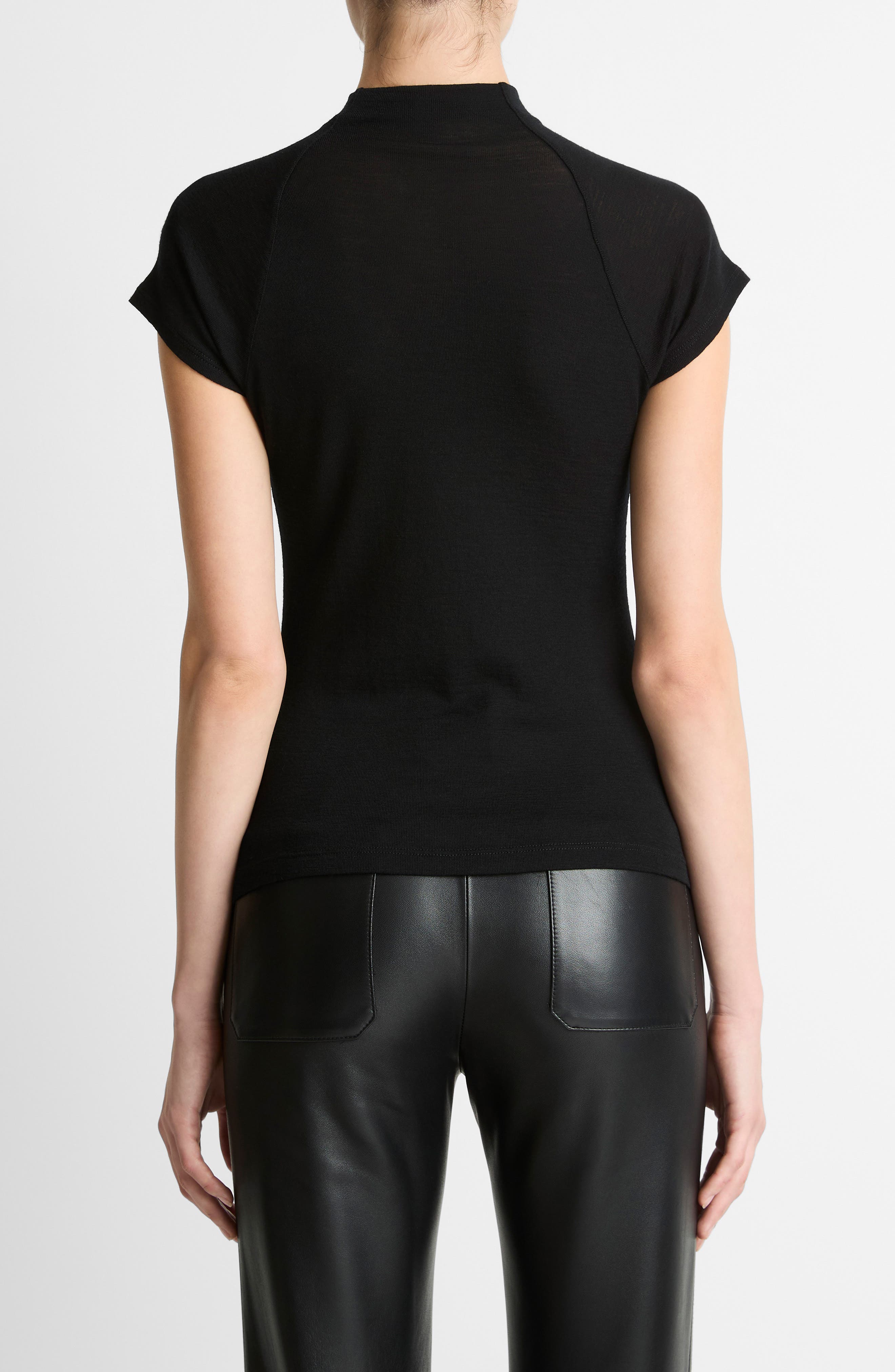 Wool Raglan Cap-Sleeve Mock-Neck Top - image 2