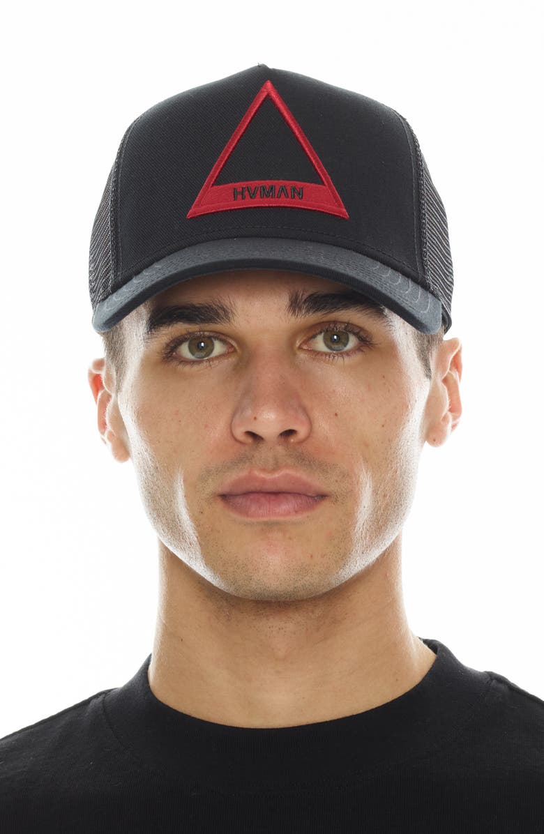 HVMAN Triangle Logo Trucker Hat, Main, color,