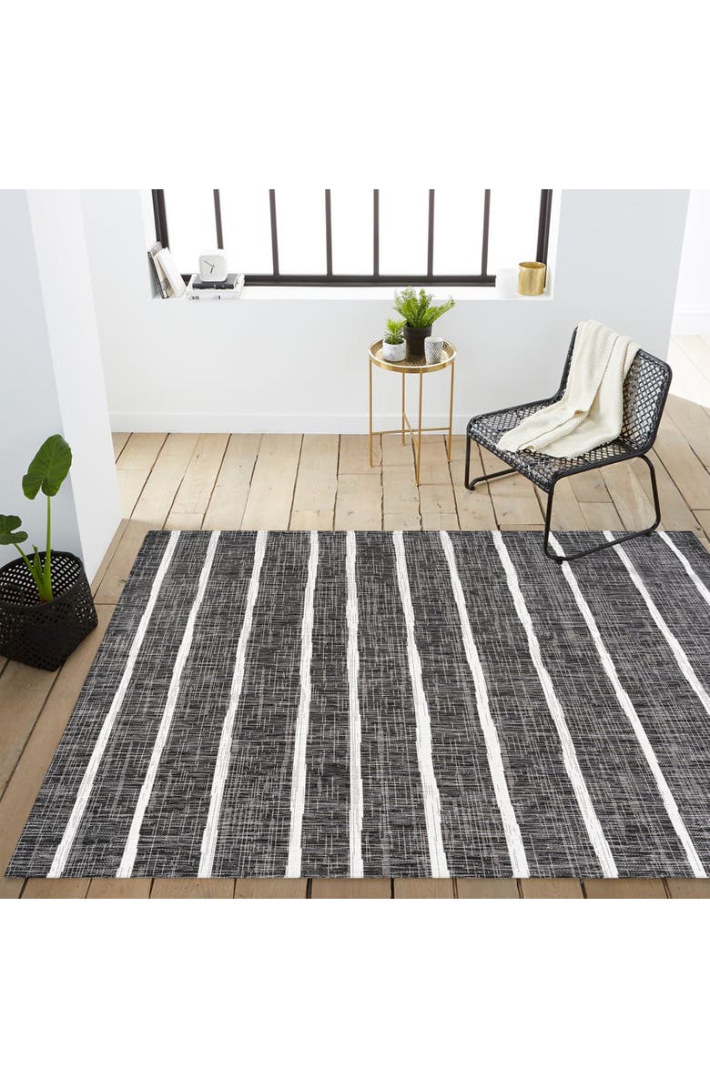 JONATHAN Y Colonia Berber Stripe Indoor/Outdoor Area Rug, Alternate, color, Black/Ivory