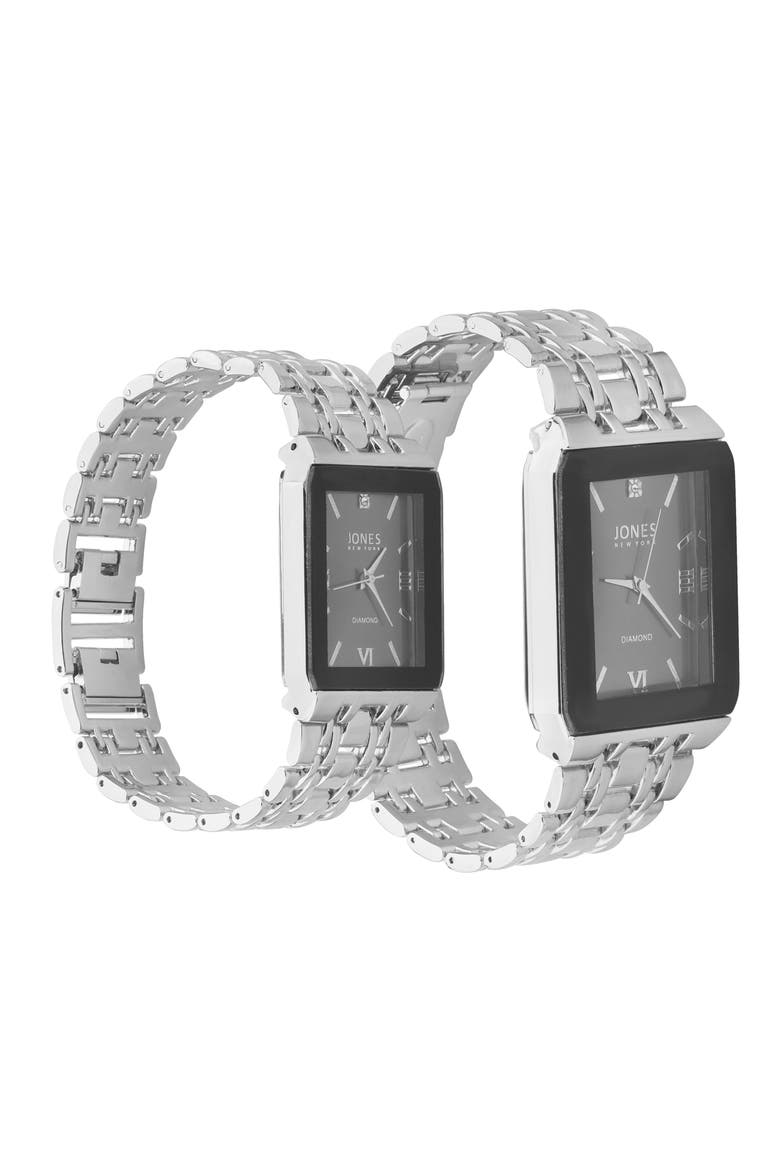 Two-Piece Diamond Accent Bracelet Watch His & Hers Set, Alternate, color, SILVER
