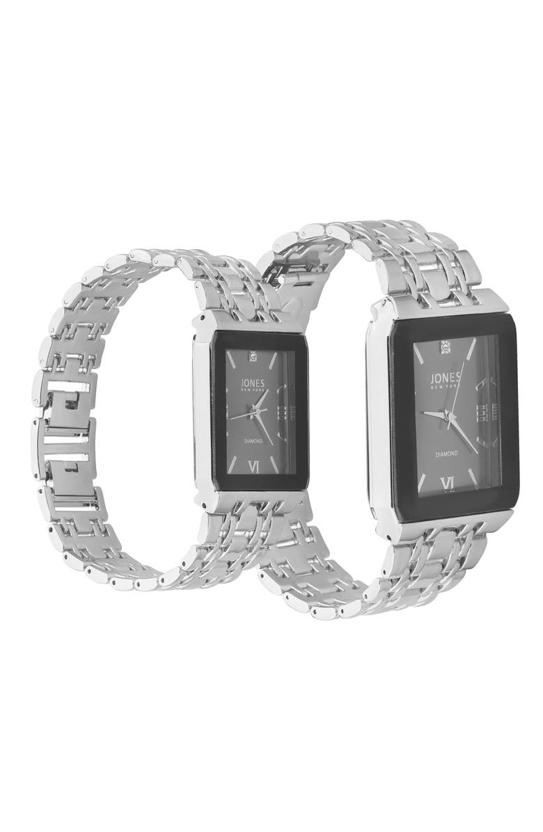 Jones New York Two-Piece Diamond Accent Bracelet Watch His & Hers Set, Alternate, color, Silver