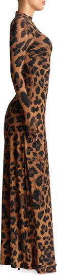 Leopard Print Long Sleeve Maxi Dress