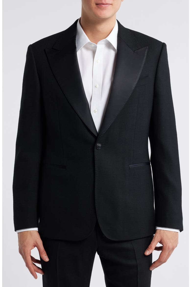 Winston Peaked Lapel Black Wool Tuxedo, Alternate, color, BLACK