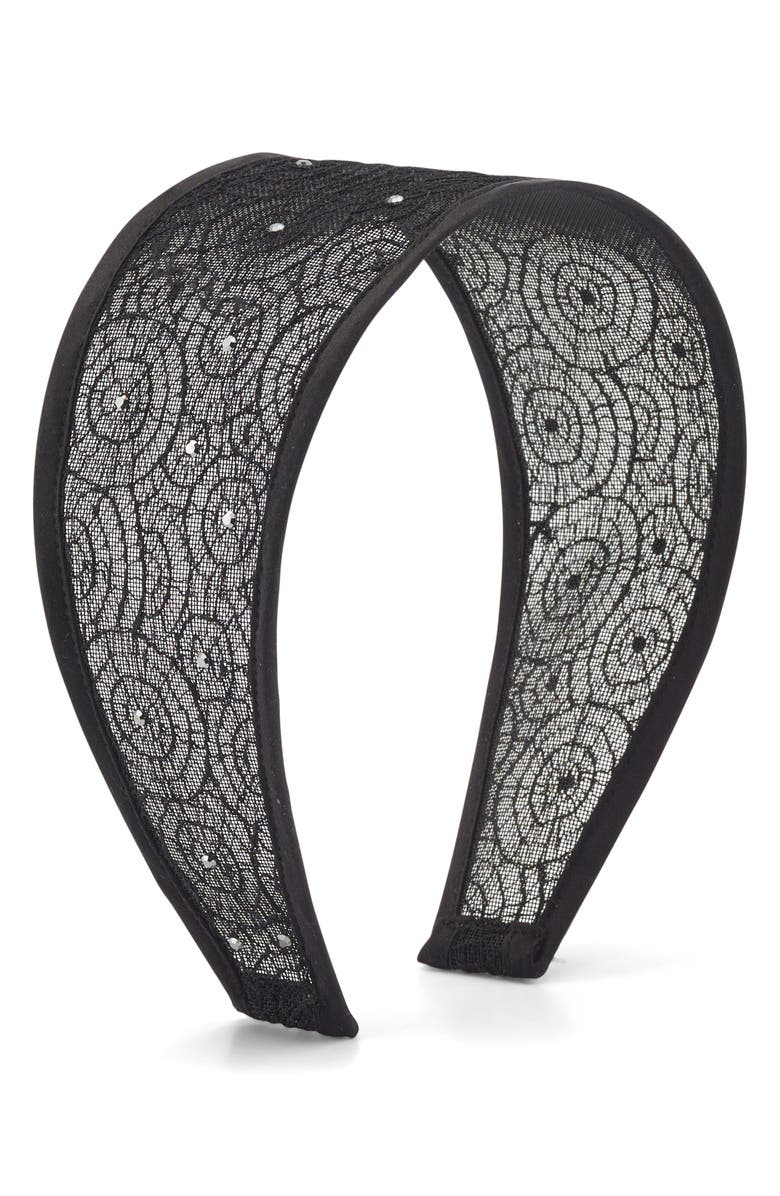 LELET NY Giselle Embellished Lace Headband, Main, color, Black