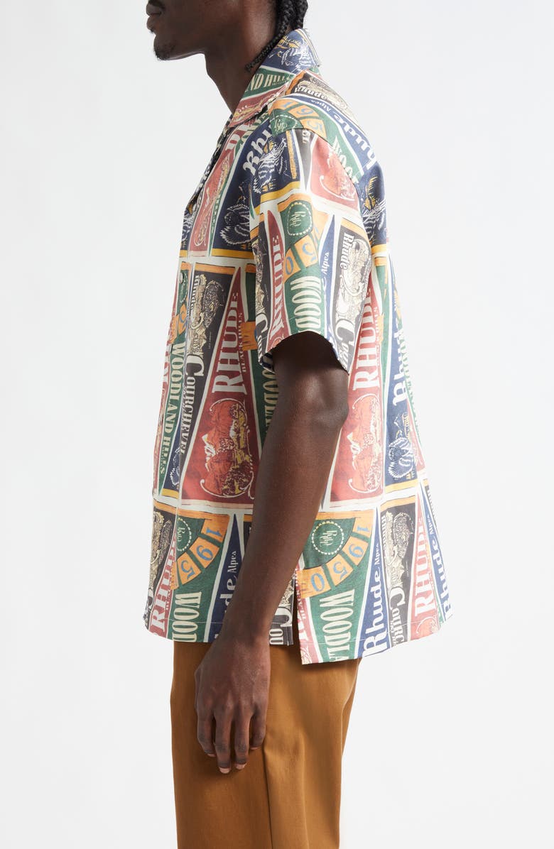 Rhude Collegiate Flag Cotton Snap-Up Shirt, Alternate, color,