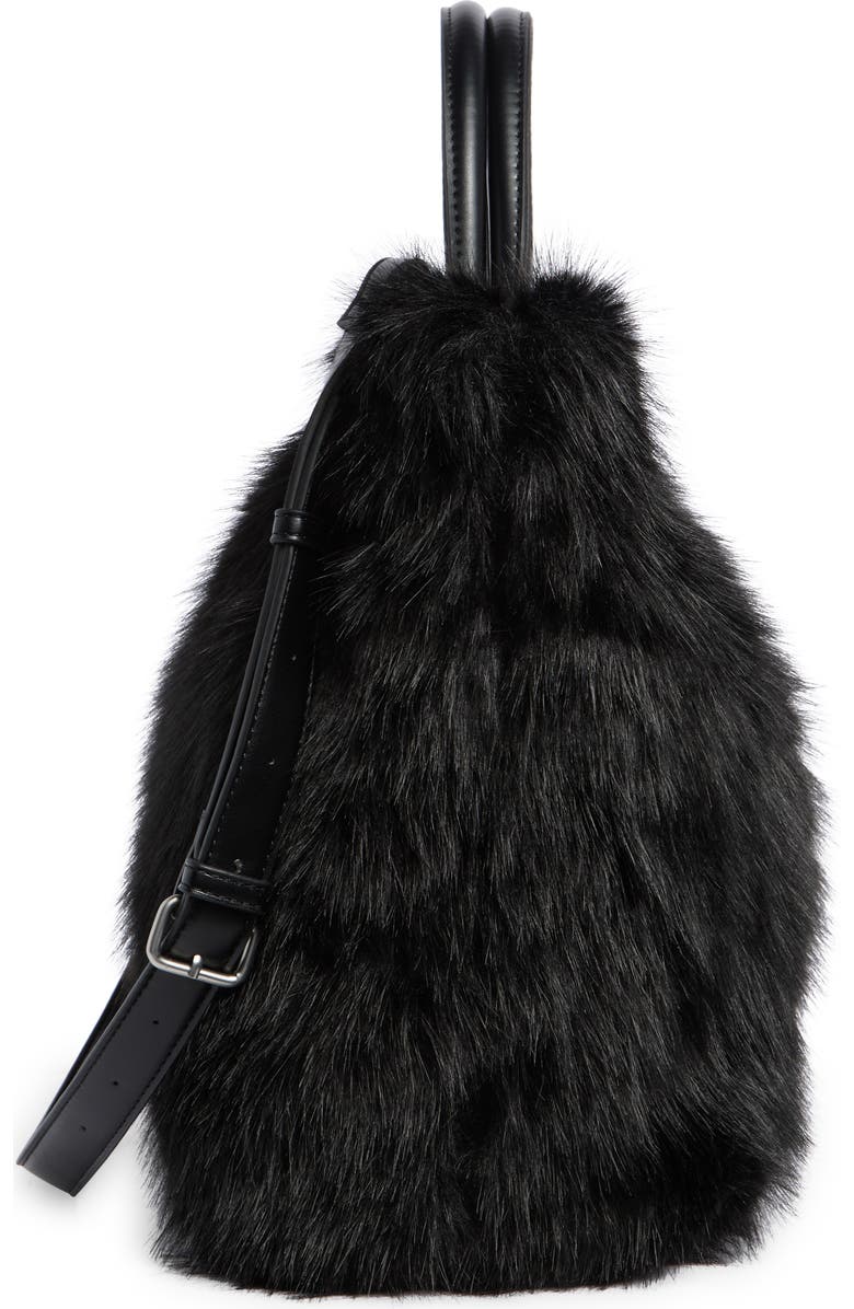 BCBG Faux Fur Tote Bag with Pouch, Alternate, color, Black