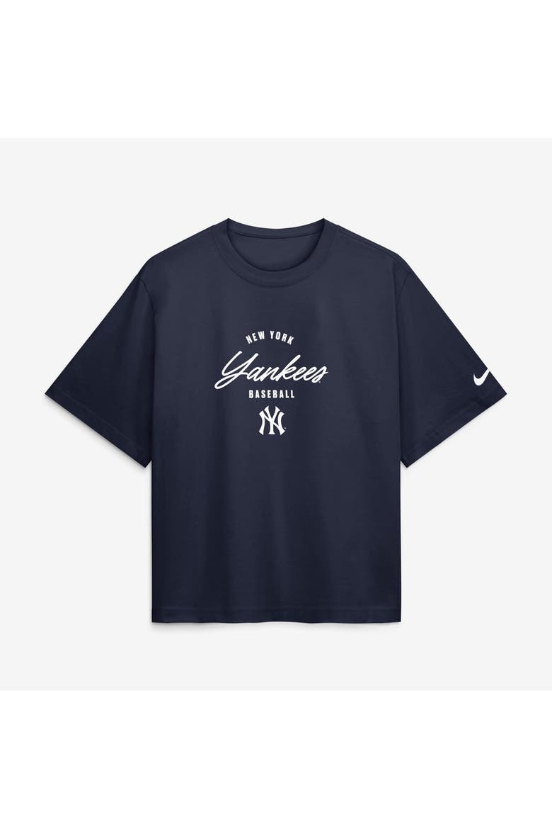Women's Nike Aaron Judge Navy New York Yankees Premium Essentials Boxy Name & Number T-Shirt, Alternate, color, Navy