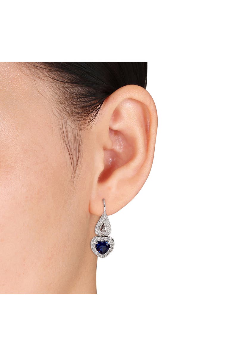 DELMAR Lab Grown Sapphire & White Sapphire Heart Drop Earrings, Alternate, color, Blue