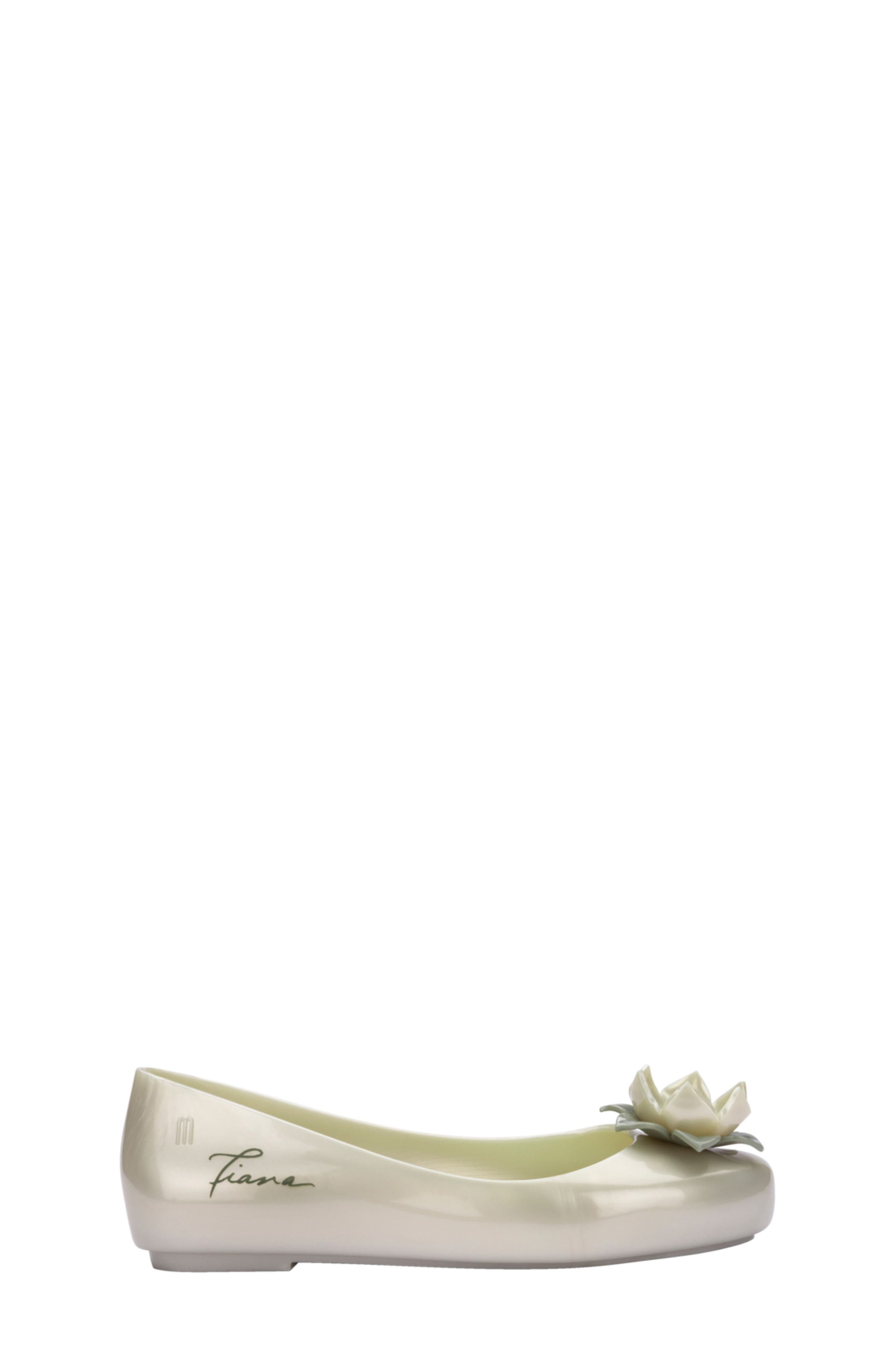 Melissa Mini Melissa Sweet Love Disney Princess Flat, Alternate, color, Metallic White/ Green