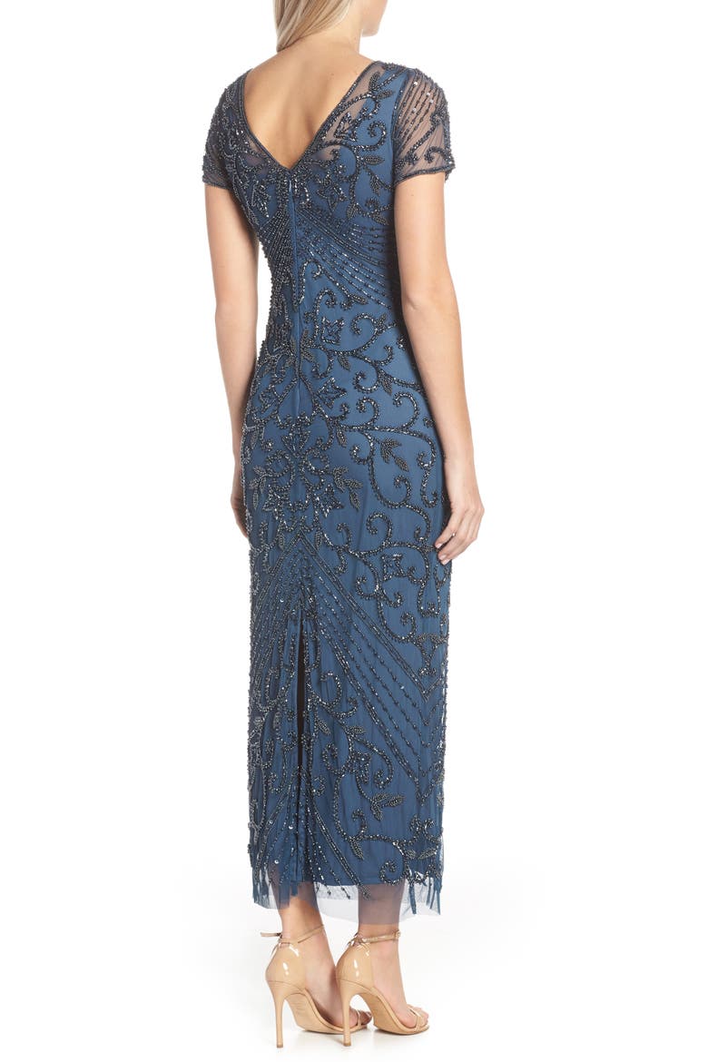 Beaded Mesh Column Gown, Alternate, color, COASTAL BLUE