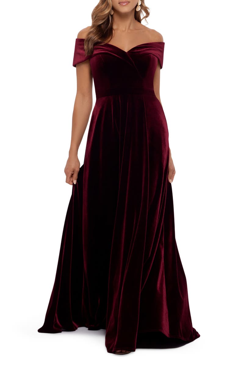 Xscape Evenings Off the Shoulder Velvet Gown, Main, color, 