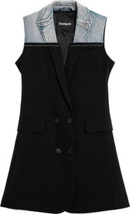 Desigual Mixed Media Sleeveless Double Breasted Blazer Minidress