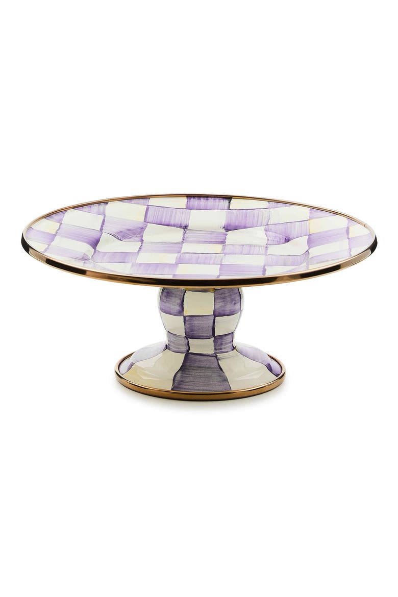 Violet Check Enameled Steel Mini Pedestal Platter, Main, color, VIOLET