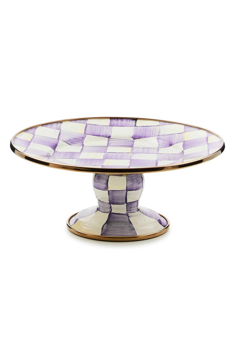 MACKENZIE CHILDS Violet Check Enameled Steel Mini Pedestal Platter, Main, color, Violet