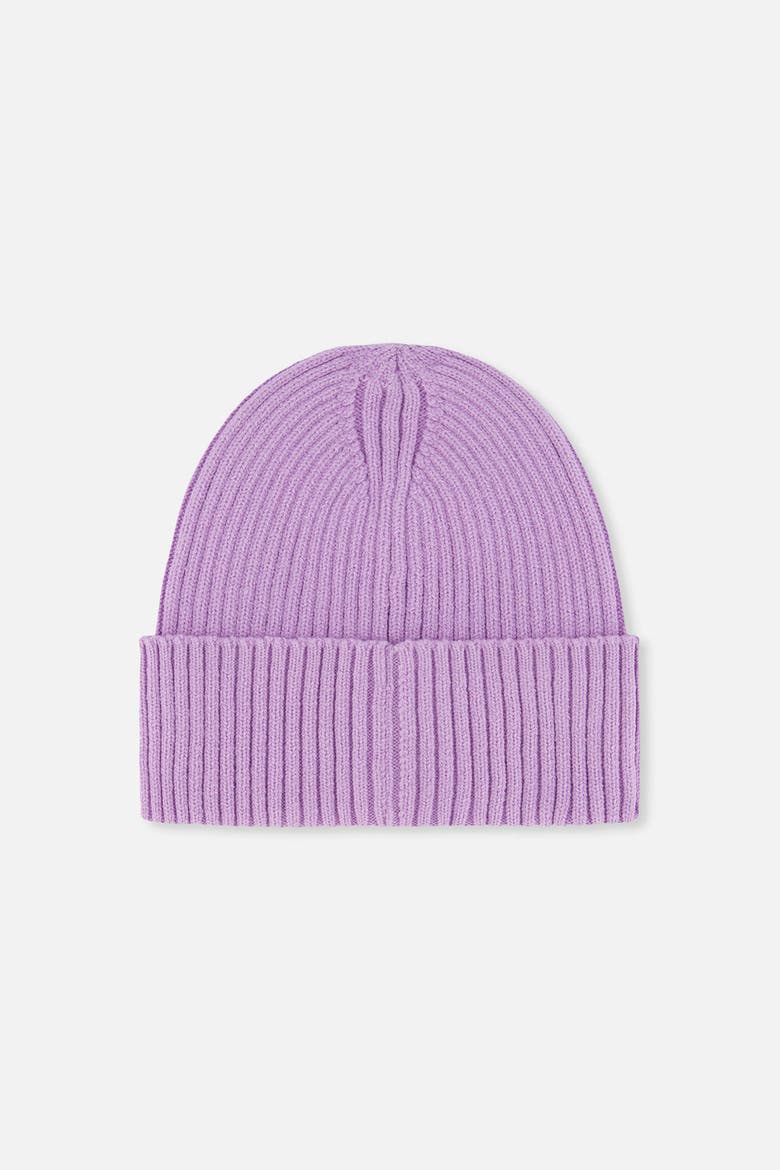 Ribbed Knit Folded Cuff Faux Leather Patch Hat, Alternate, color, Lavender
