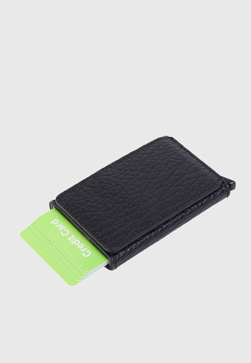 Furniq Uk Genuine Leather Venous Pattern Card Holder In Black