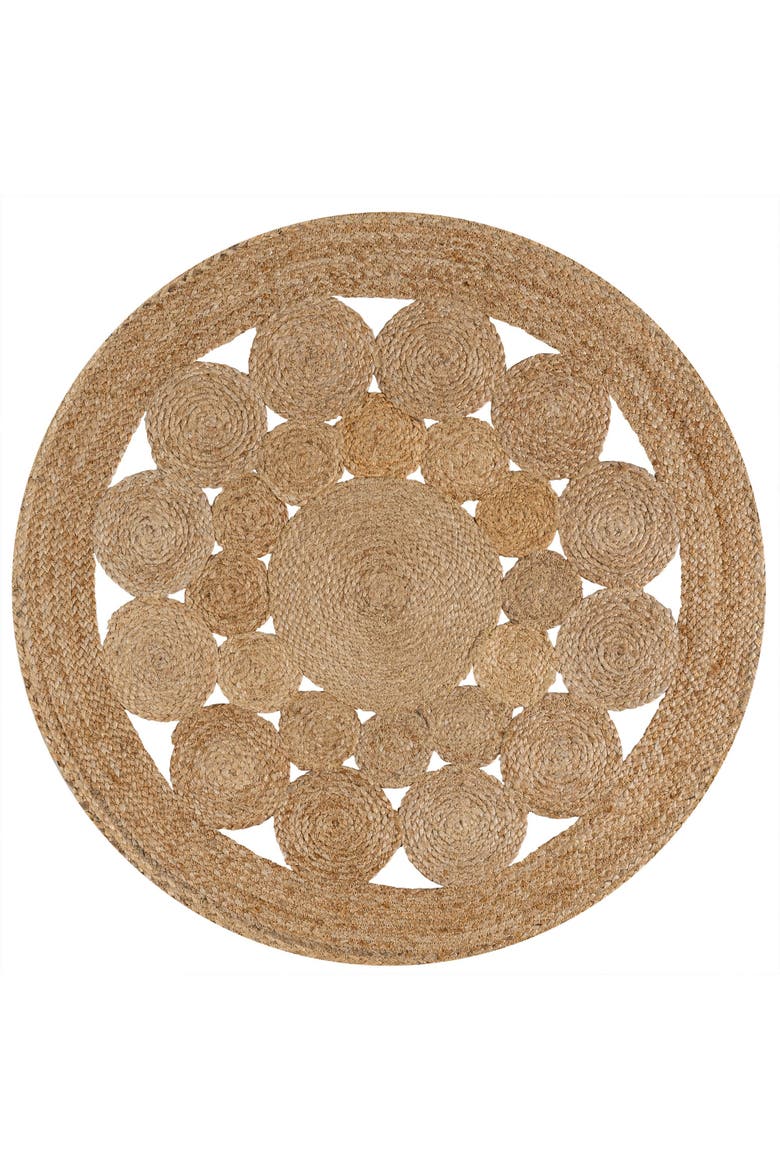 Cassia Round Natural Jute Boho Circle Natural Round Area Rug, Main, color, Natural