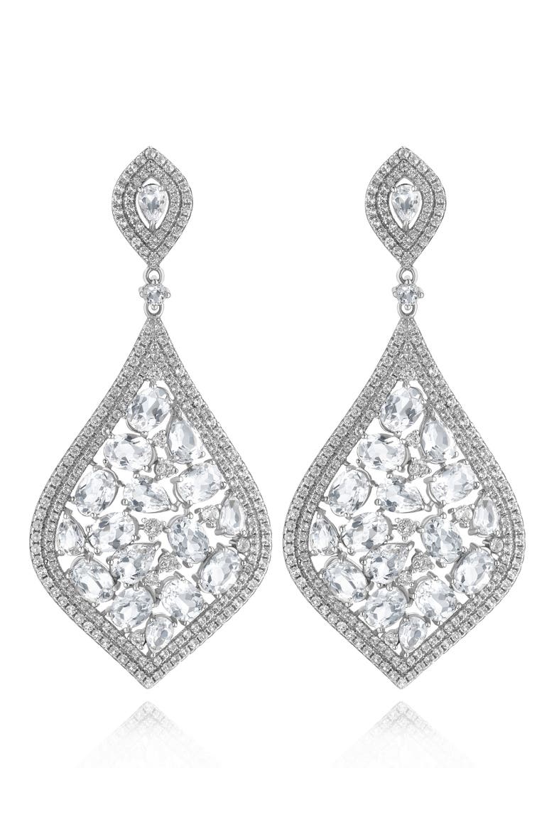 Topaz Teardrop Drop Earrings, Main, color, SILVER