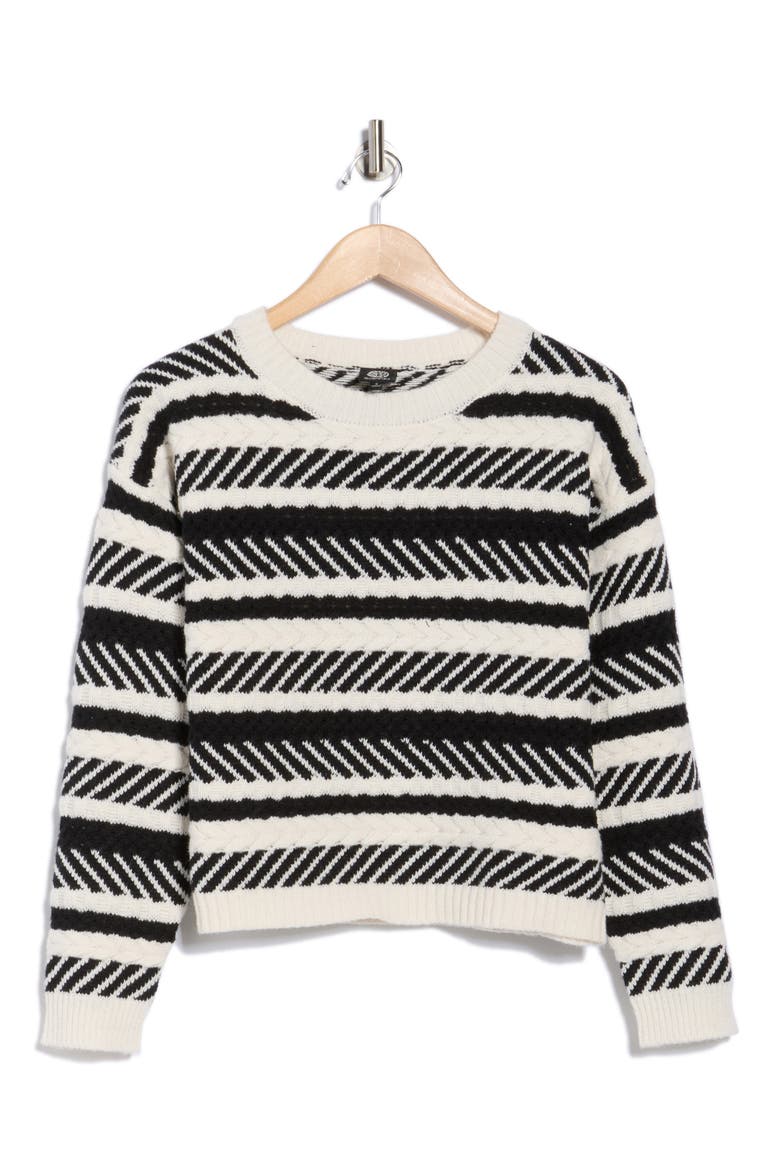 Mixed Stitch Crew Sweater, Alternate, color, IVORY/ BLACK