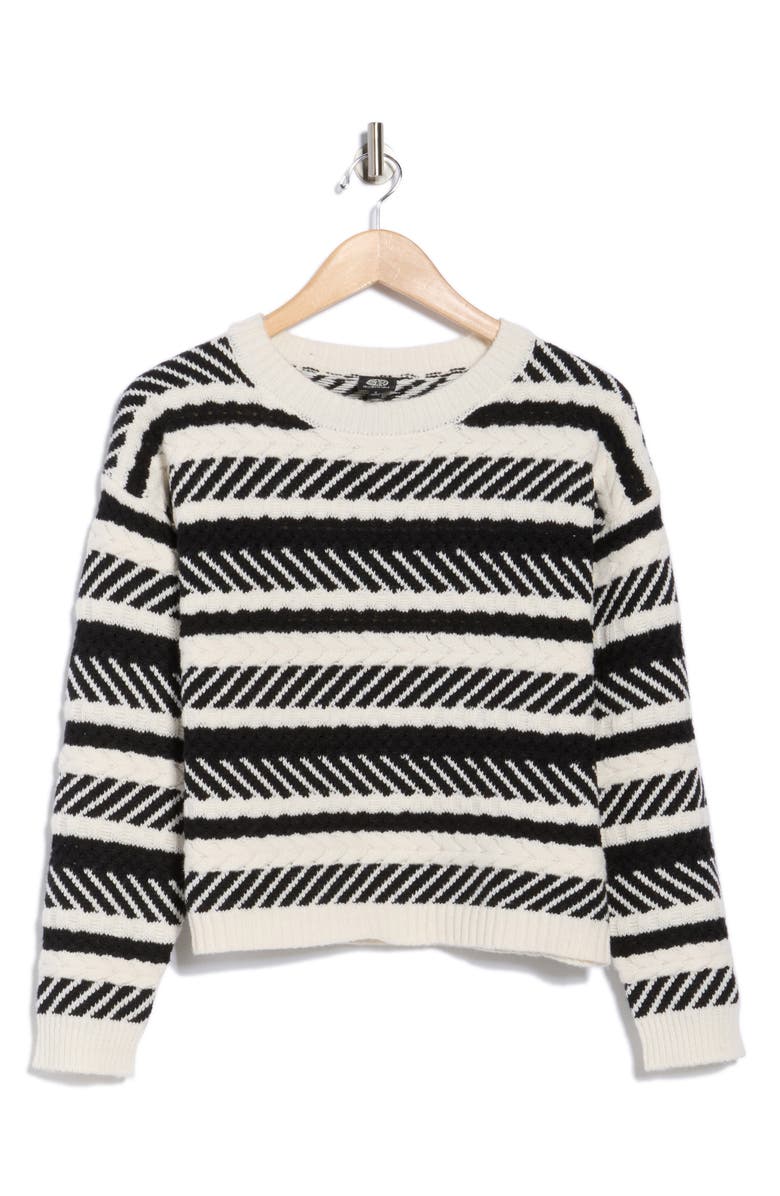 Bobeau Mixed Stitch Crew Sweater, Alternate, color, Ivory/ Black