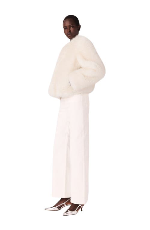 Maje Short Faux Fur Jacket In White