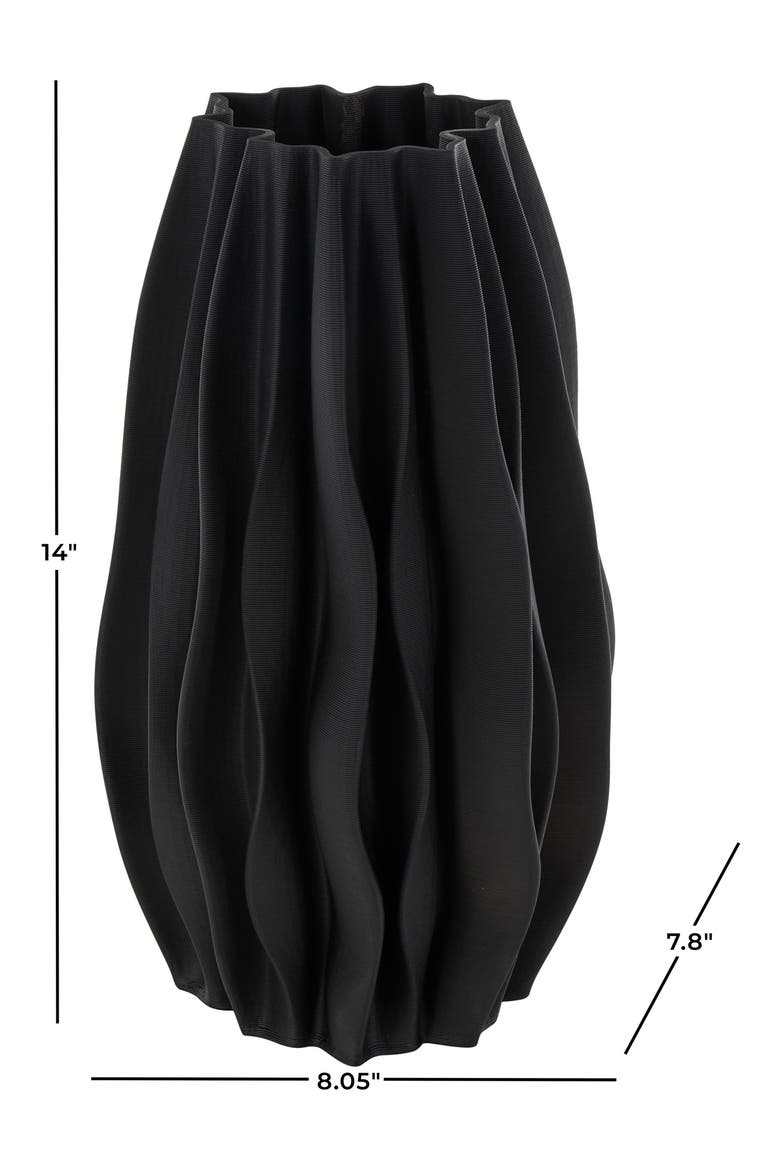 Ruffled Ceramic Vase, Alternate, color, BLACK