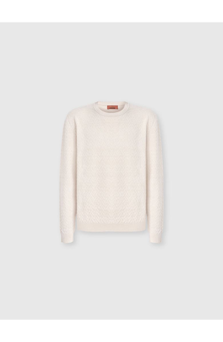 Missoni Crew-neck Wool And Cotton Pullover With Tone-on-tone Zigzag Pattern, Main, color, Beige
