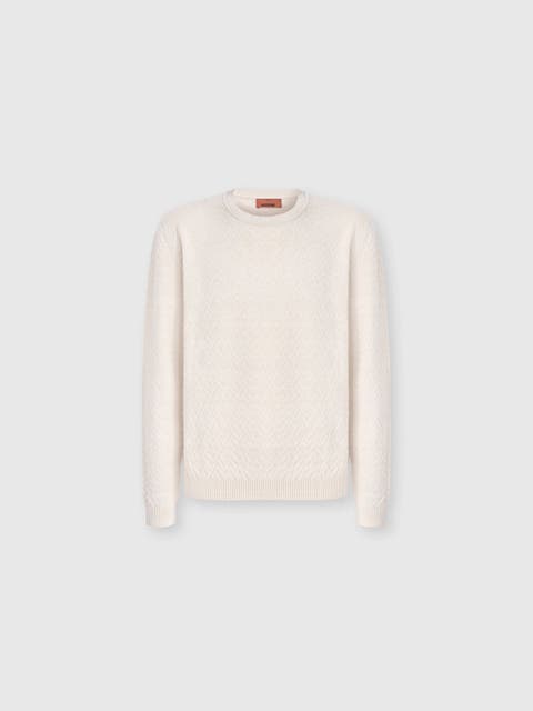 Crew-neck Wool And Cotton Pullover With Tone-on-tone Zigzag Pattern