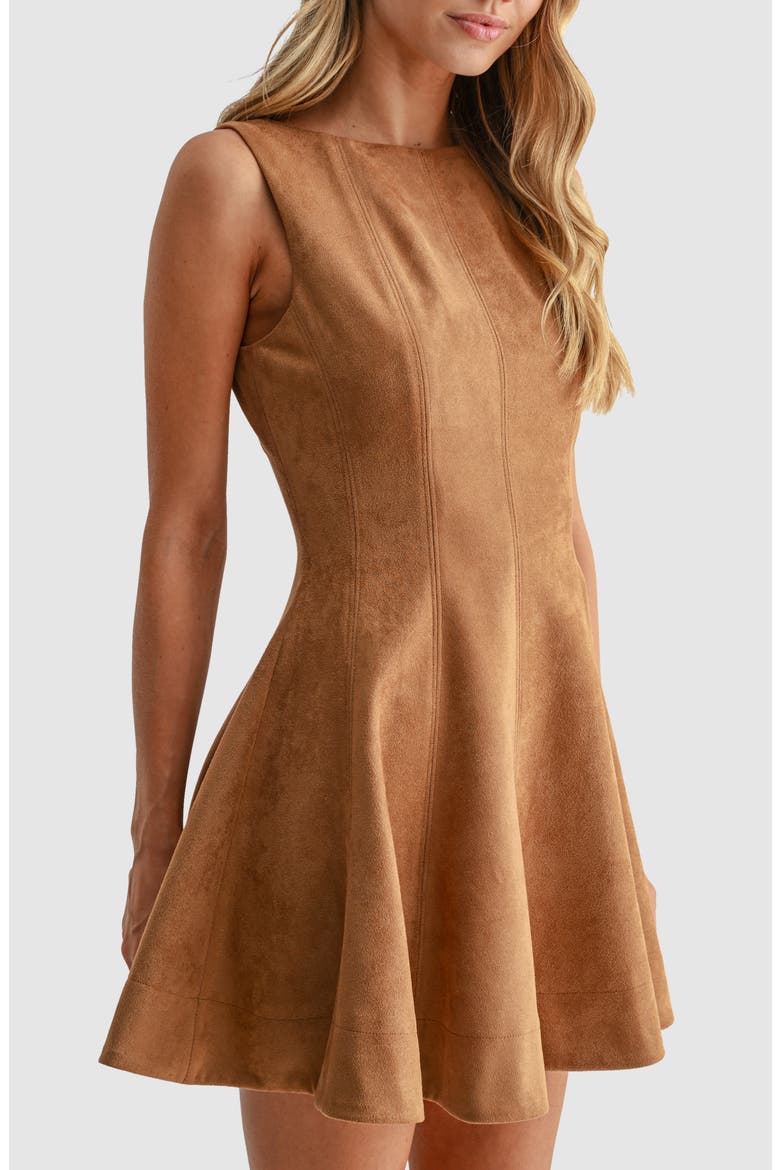 Faux Suede Fit & Flare Minidress, Alternate, color, TAUPE