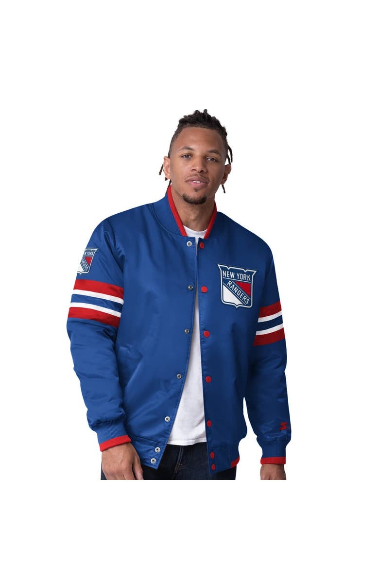 STARTER Men's Starter Blue New York Rangers Scout I Full-Snap Varsity Jacket, Alternate, color, Blue