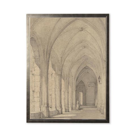 Church Hallway Painting Print in Silver Frame