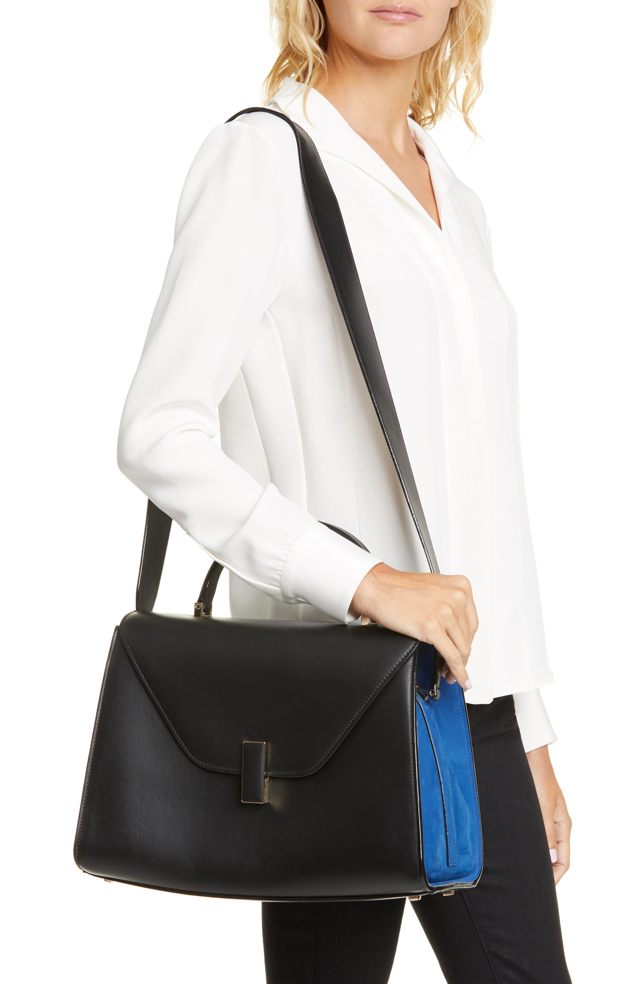 Valextra Iside Leather & Suede Top Handle Bag, Alternate, color, 