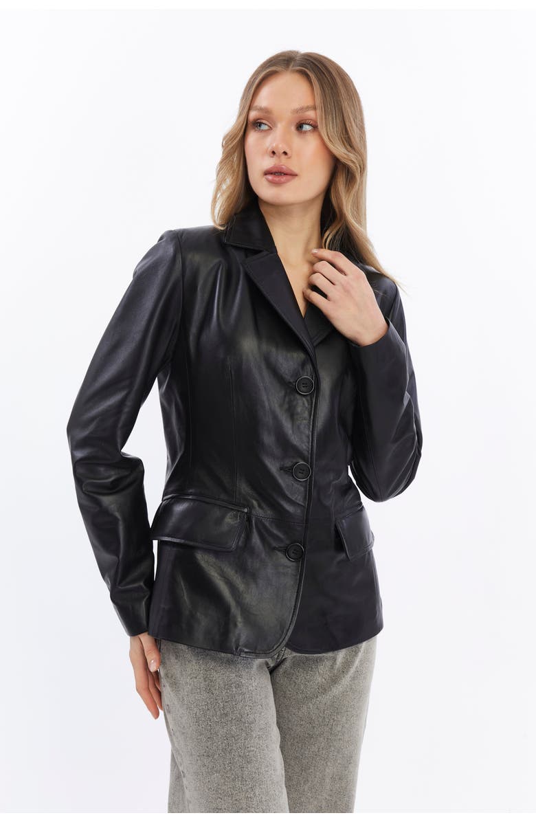 Furniq UK Esther Leather Jacket, Alternate, color, Black