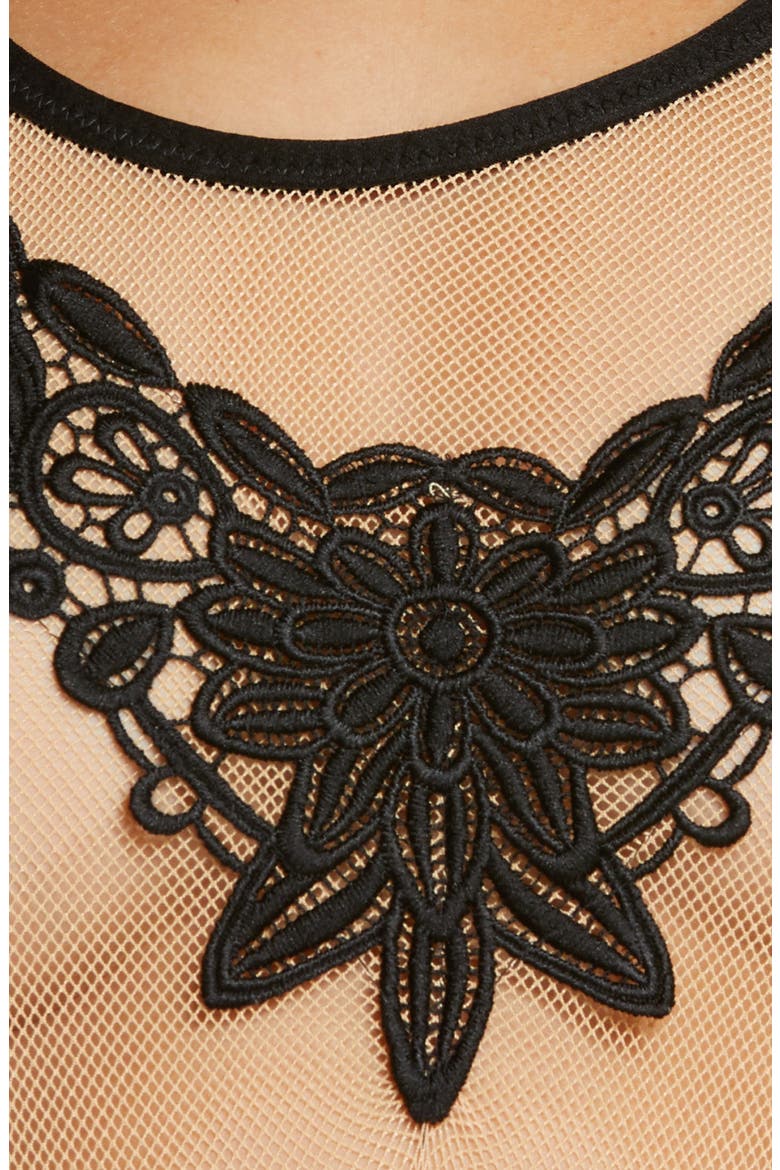 Mesh & Floral Appliqué Teddy, Alternate, color, NUDE-BLACK